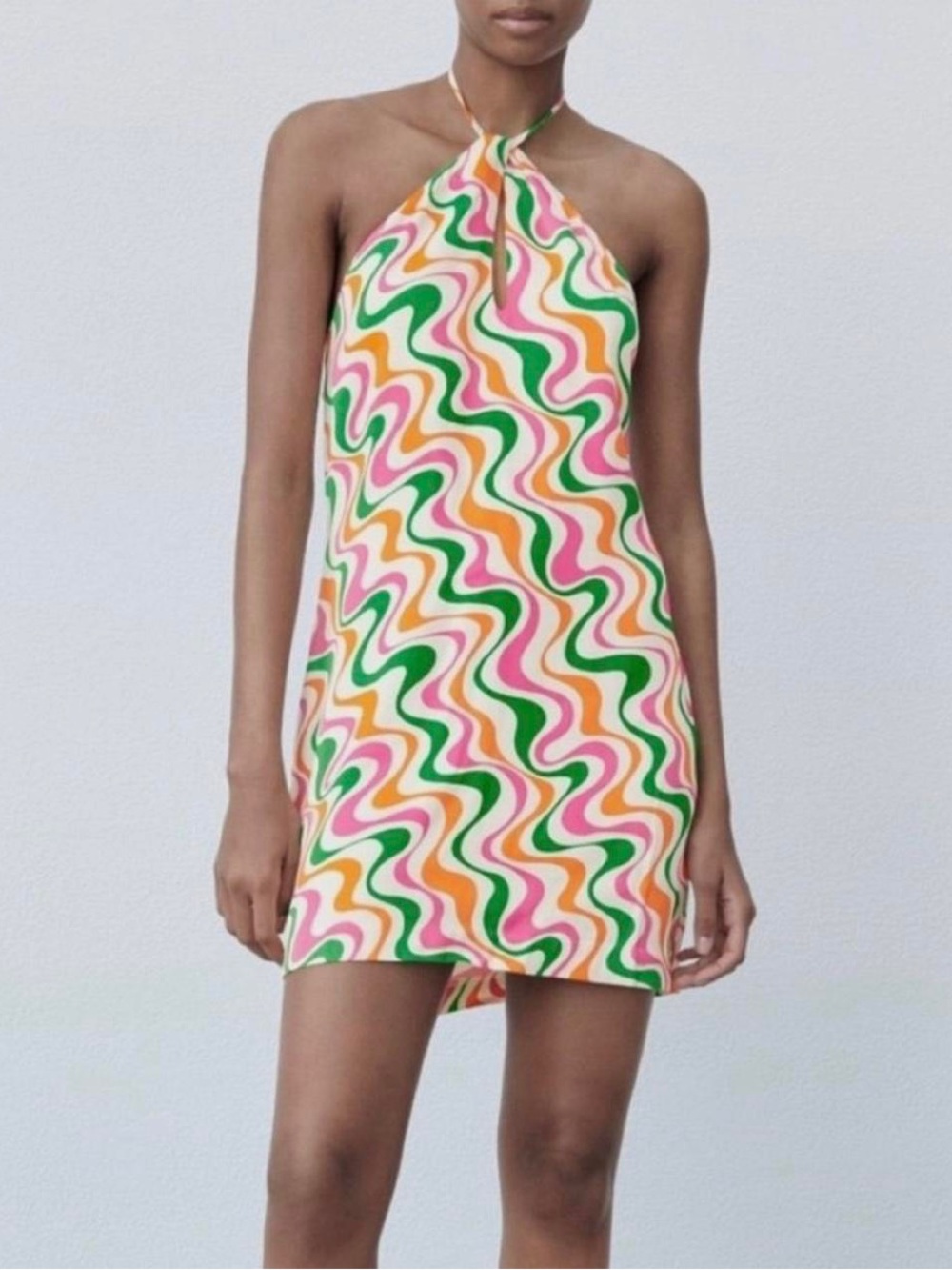ZARA Halter Sundress in Multicolor Wave Print